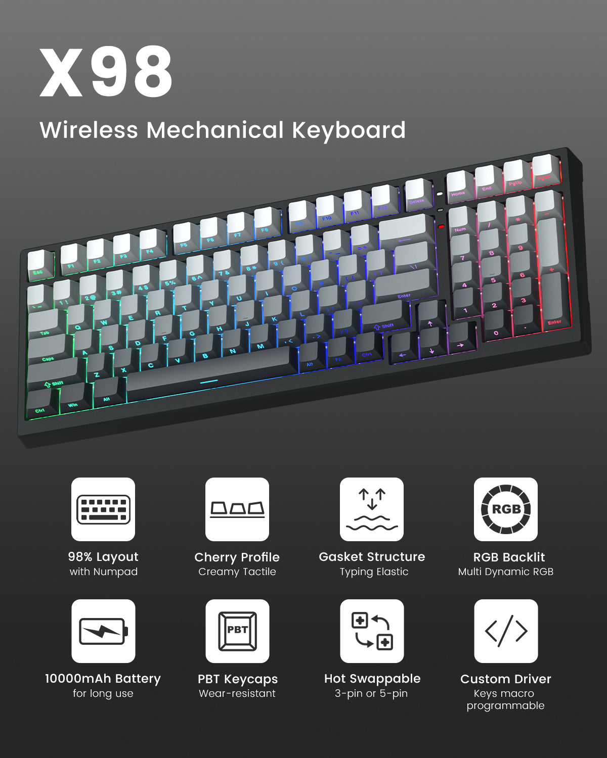 Womier X98 low profile wireless mechanical keyboard