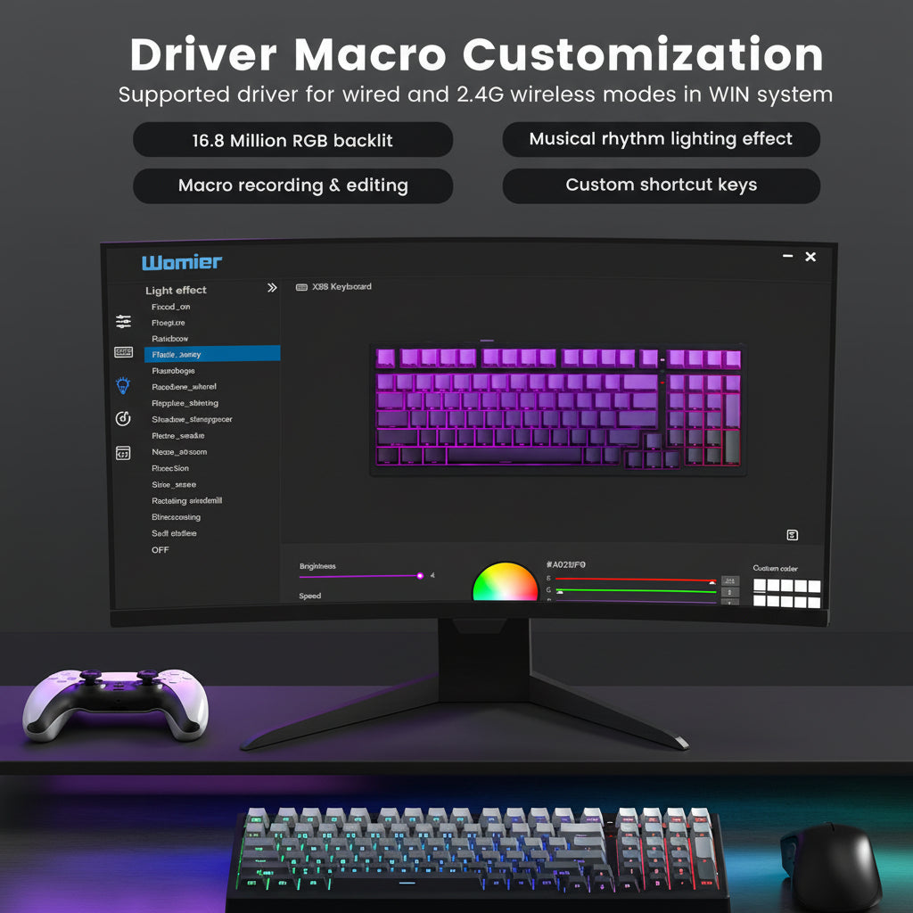 Womier X98 wireless mechanical keyboard, creamy keys, fully customizable, ideal for gaming.