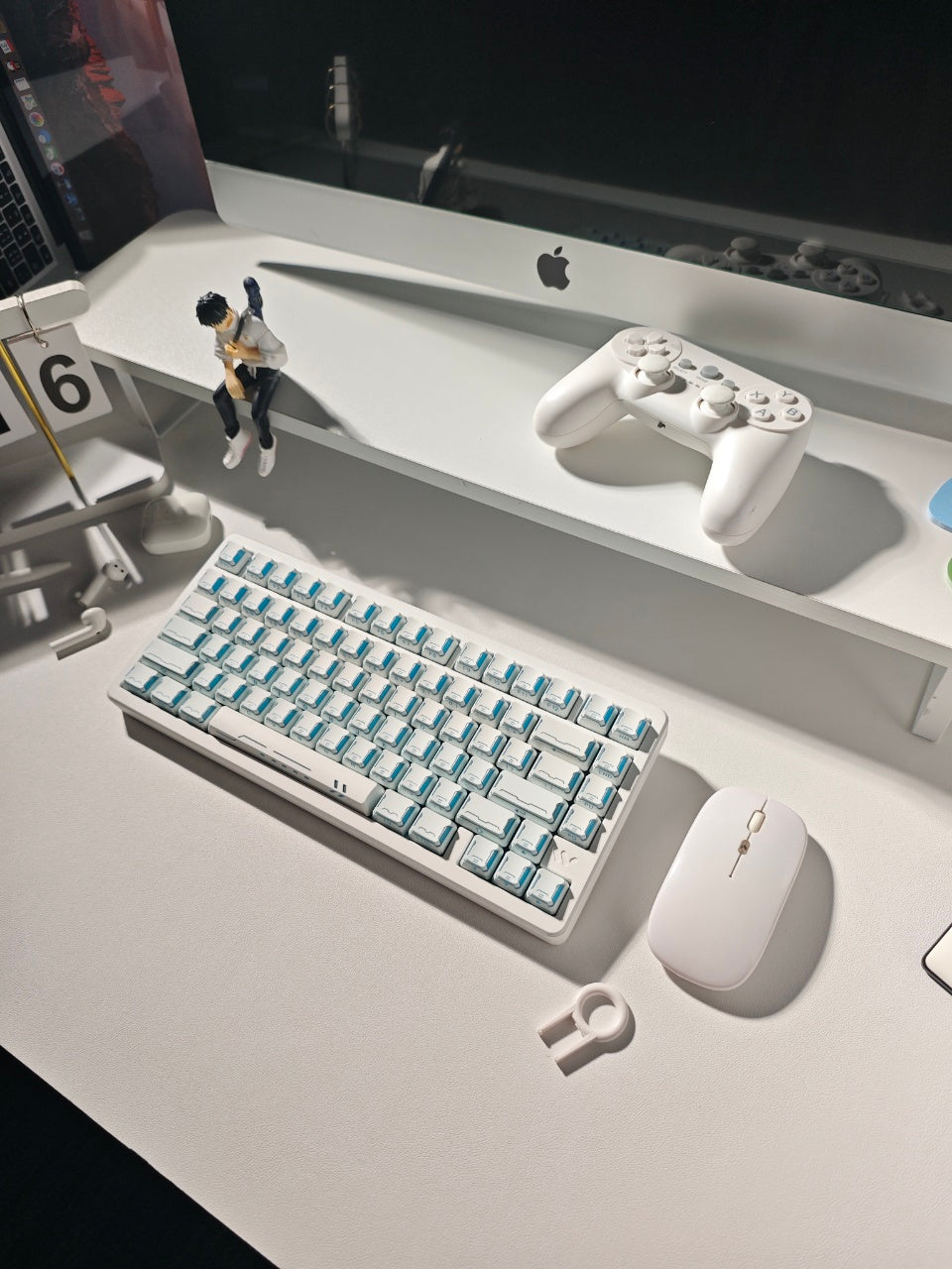Performance Bundle-SK75 TMR White Keyboard+TStar Prism White-Blue Keycaps