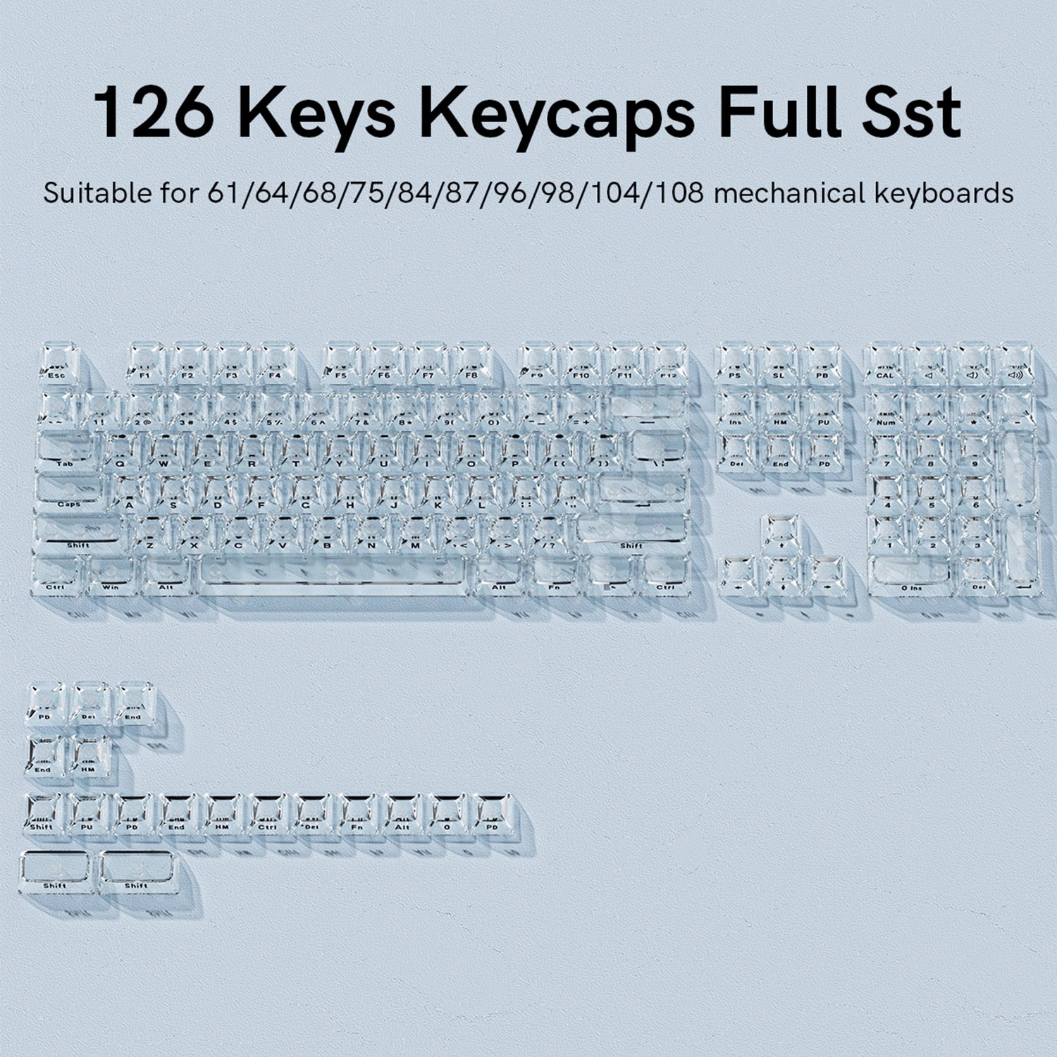 Ice Cube Clear Keycaps - Crystal Ice Keycaps Set for Mechanical Keyboard