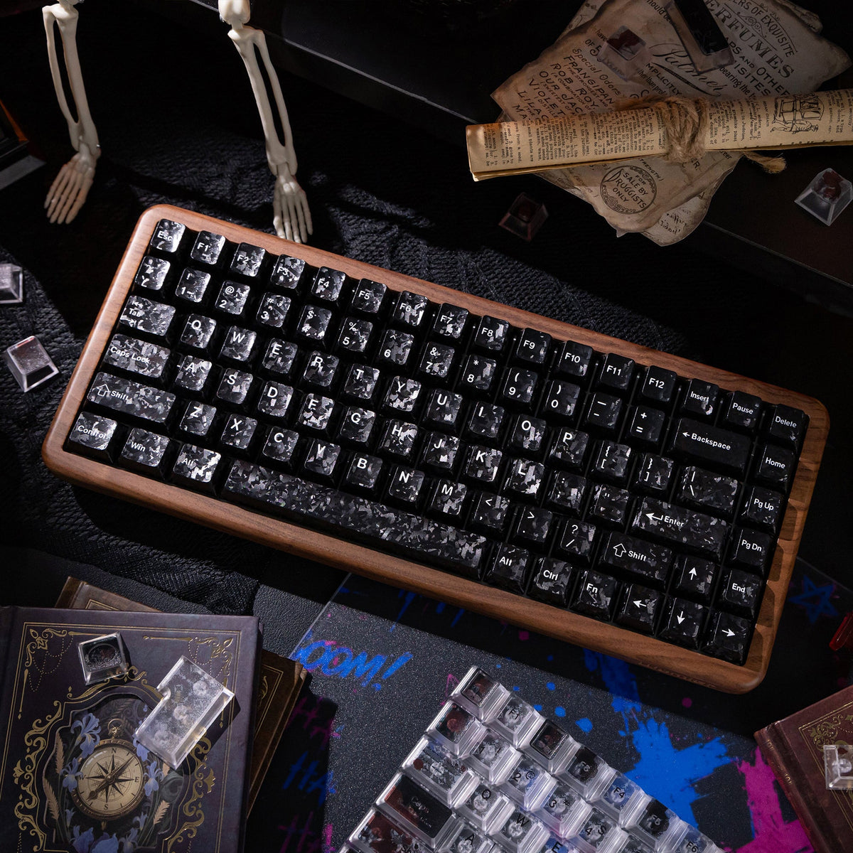 Halloween Blood Rose Bundle — Womier WD75 HE Keyboard + Dark Red Rose Keycaps + Red Graffiti Glass Mouse Pad - Womier Keyboard
