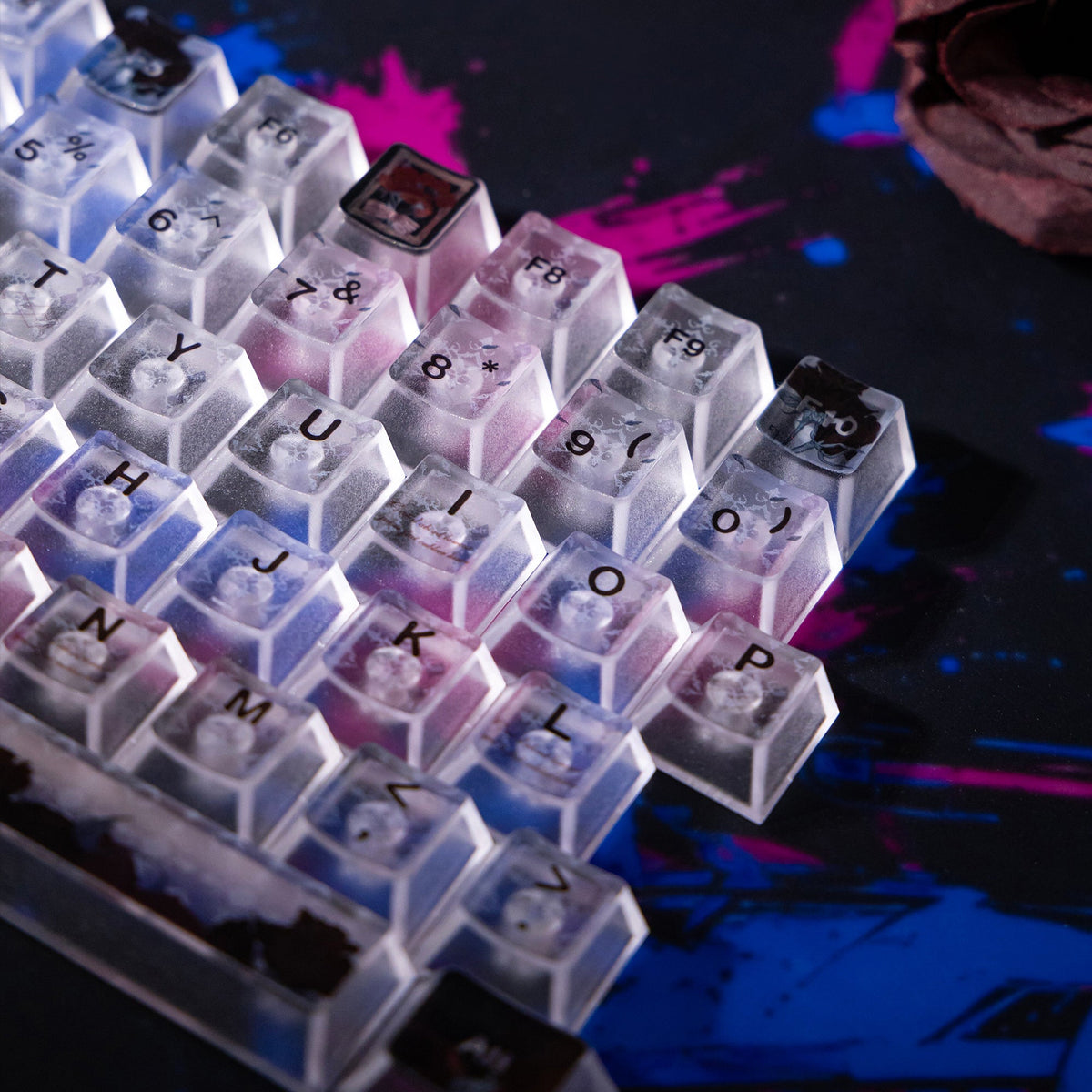 Halloween Blood Rose Bundle — Womier WD75 HE Keyboard + Dark Red Rose Keycaps + Red Graffiti Glass Mouse Pad - Womier Keyboard