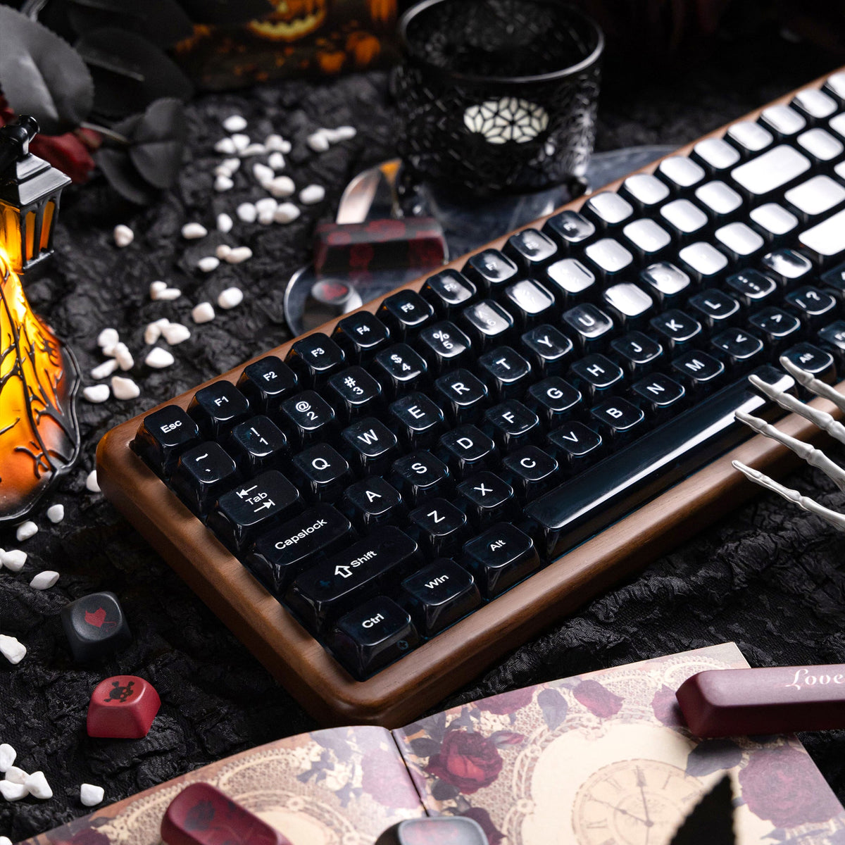 Halloween Bloody Mary Bundle — Womier WD99 Wooden Keyboard + Dark Red Rose Candy MOA PBT Keycaps - Womier Keyboard