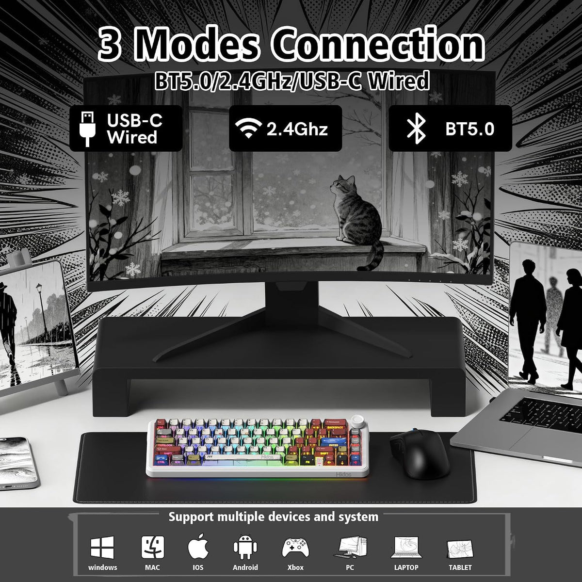 Hkfos DWK65 65% Gaming Mechanical Keyboard Wireless with Knob - Womier Keyboard