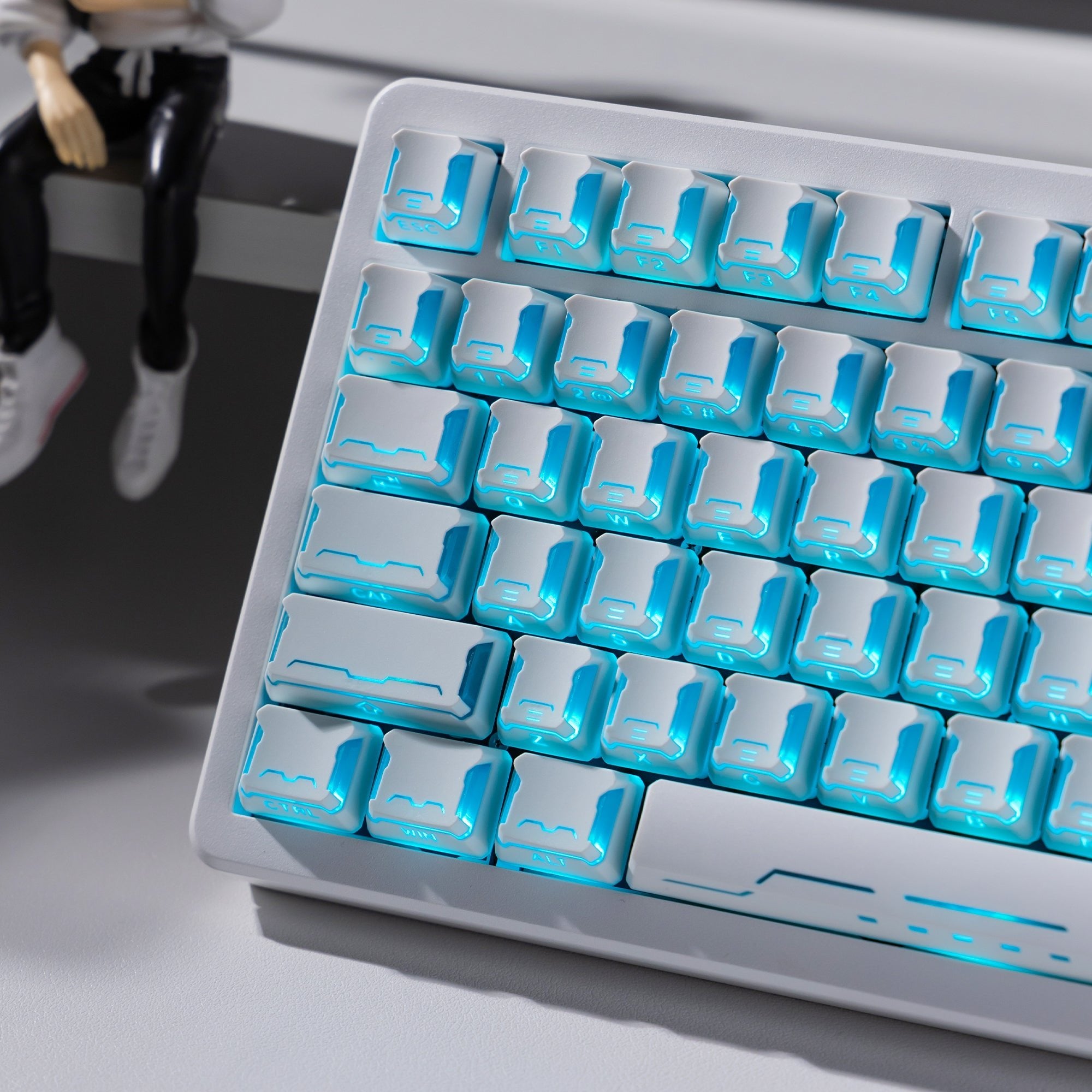 Performance Bundle-SK75 TMR White Keyboard+TStar Prism White-Blue Keycaps - Womier Keyboard