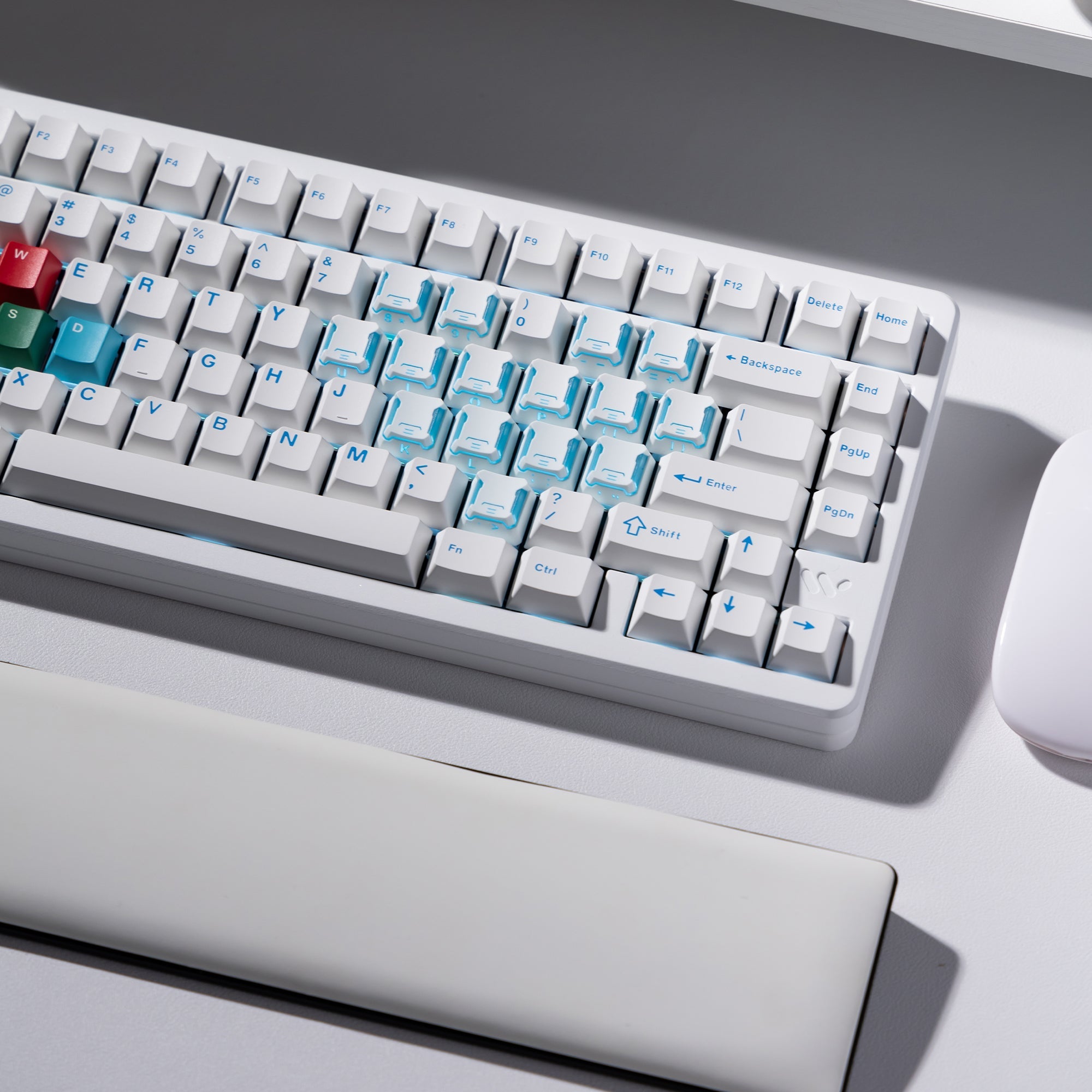 Performance Bundle-SK75 TMR White Keyboard+TStar Prism White-Blue Keycaps - Womier Keyboard