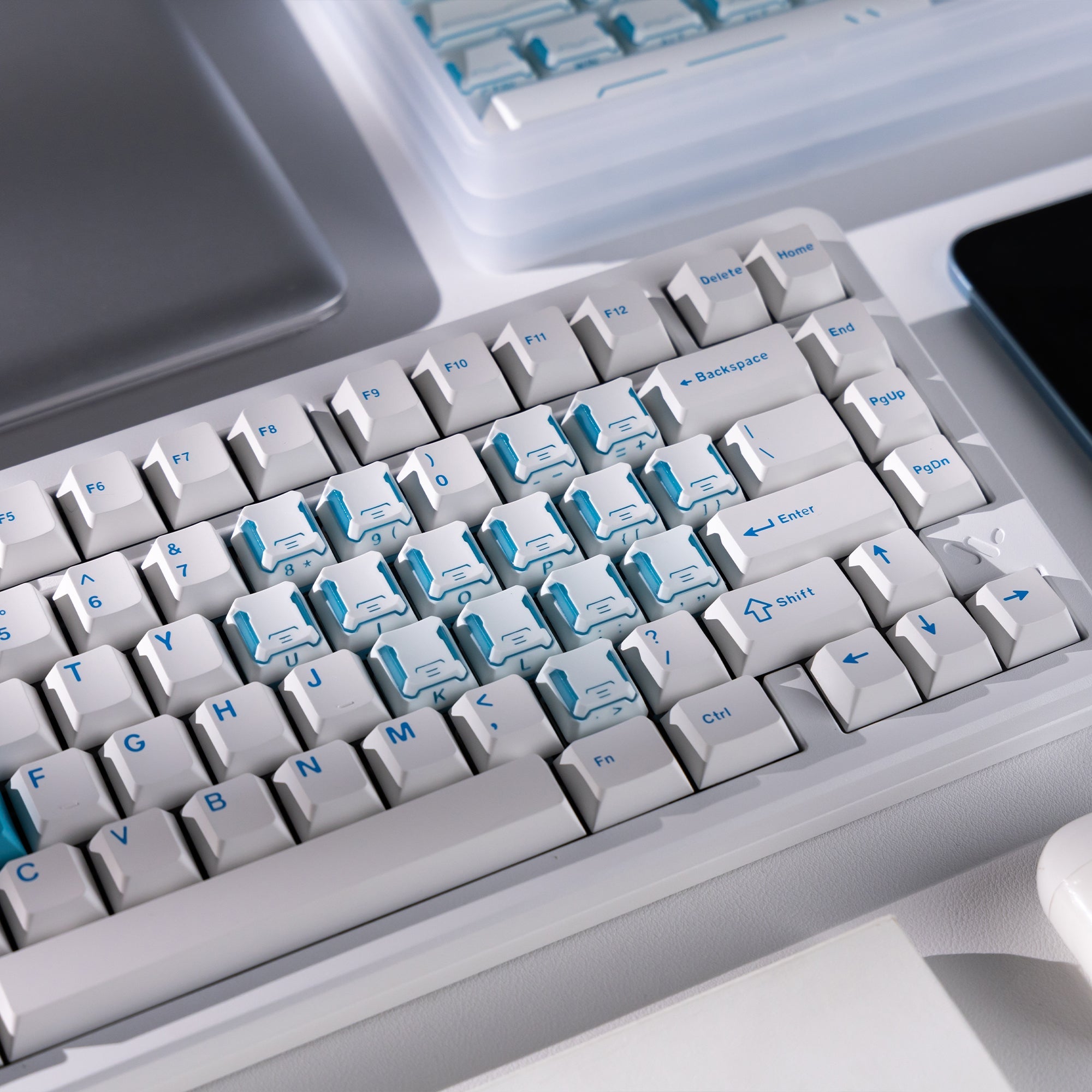 Performance Bundle-SK75 TMR White Keyboard+TStar Prism White-Blue Keycaps - Womier Keyboard