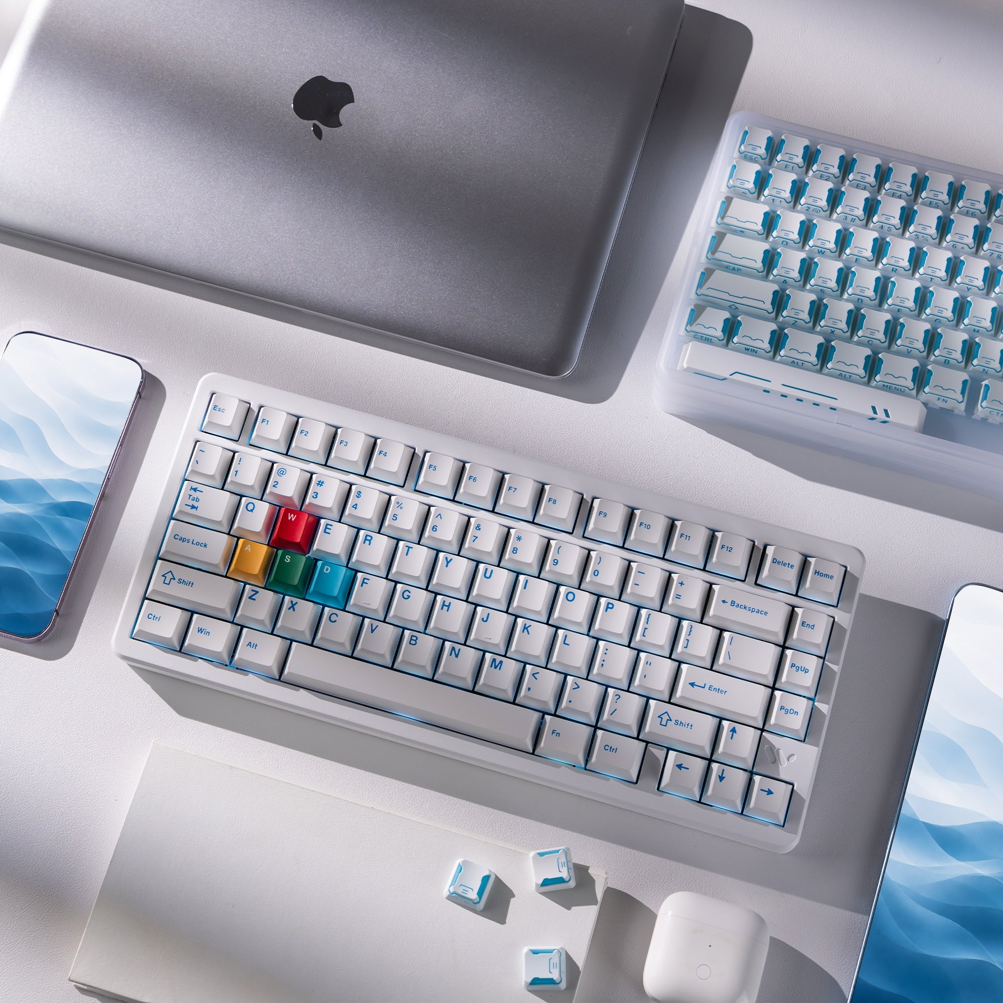 Performance Bundle-SK75 TMR White Keyboard+TStar Prism White-Blue Keycaps - Womier Keyboard
