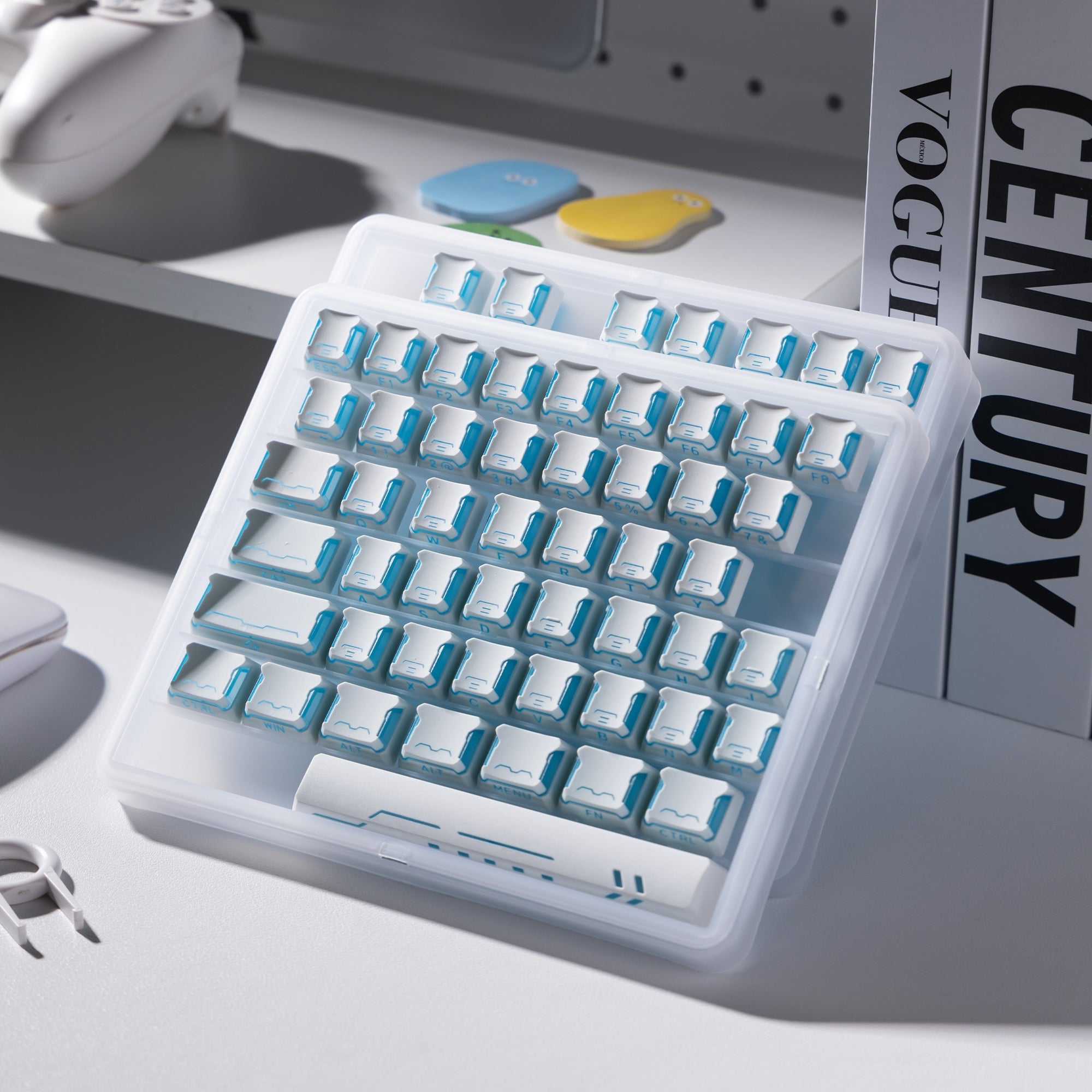 Performance Bundle-SK75 TMR White Keyboard+TStar Prism White-Blue Keycaps - Womier Keyboard
