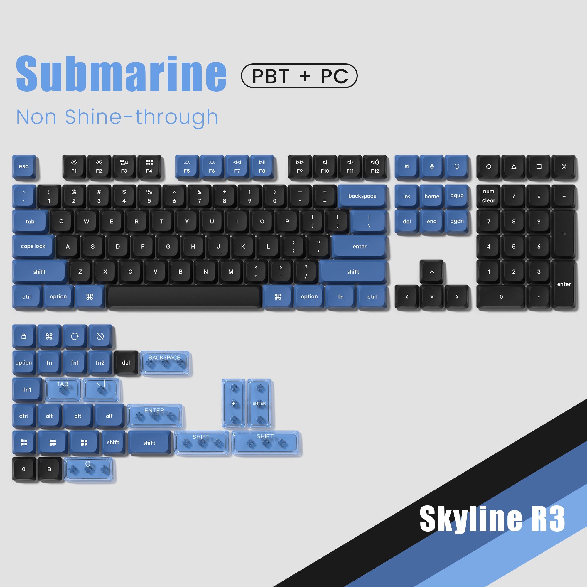 Skyline R3 Low Profile PBT+PC Double - Shot Keycap (3 Colorways) - Womier Keyboard