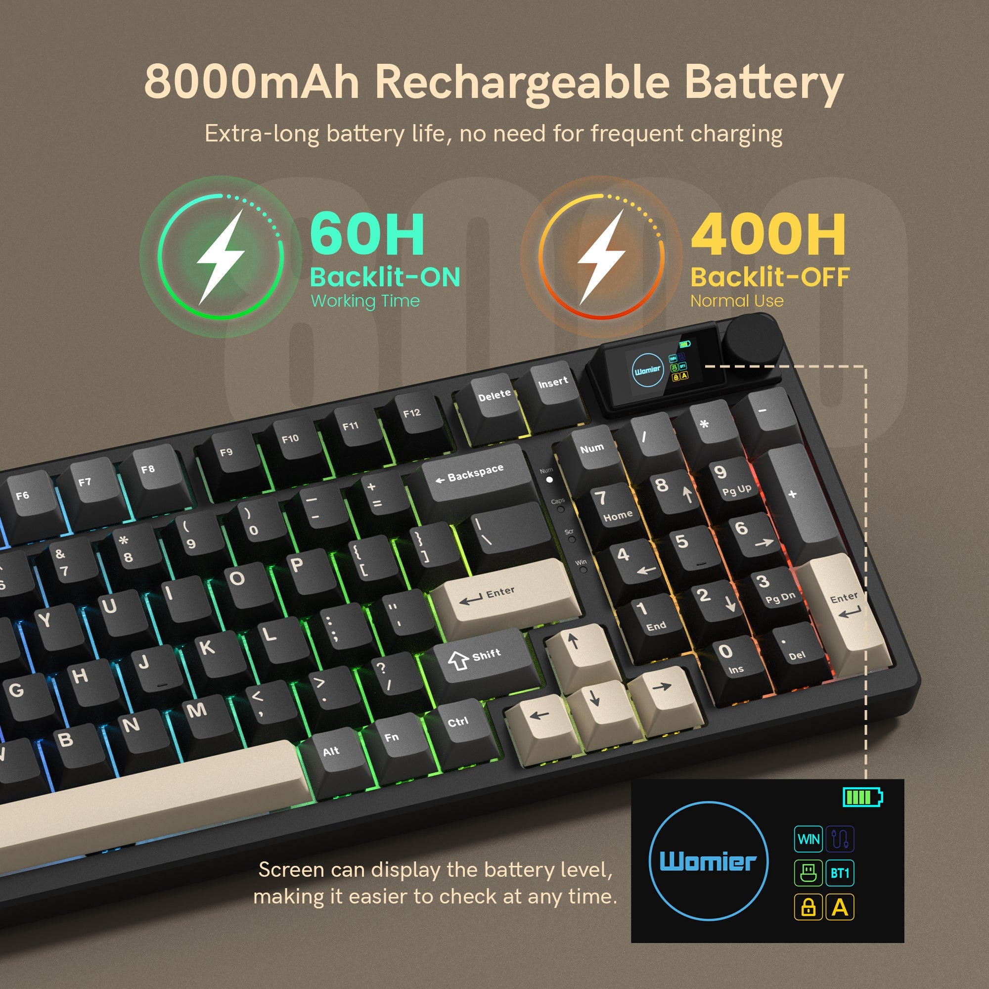 Womier M98 96% Wireless Mechanical Keyboard with Mini Display and Knob - Womier Keyboard