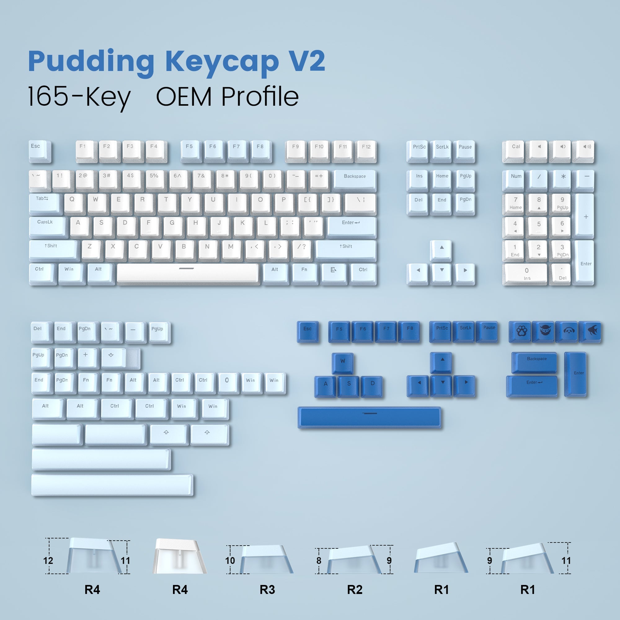 Womier Pudding V2 OEM Profile 165 - Key PBT Keycap - Womier Keyboard