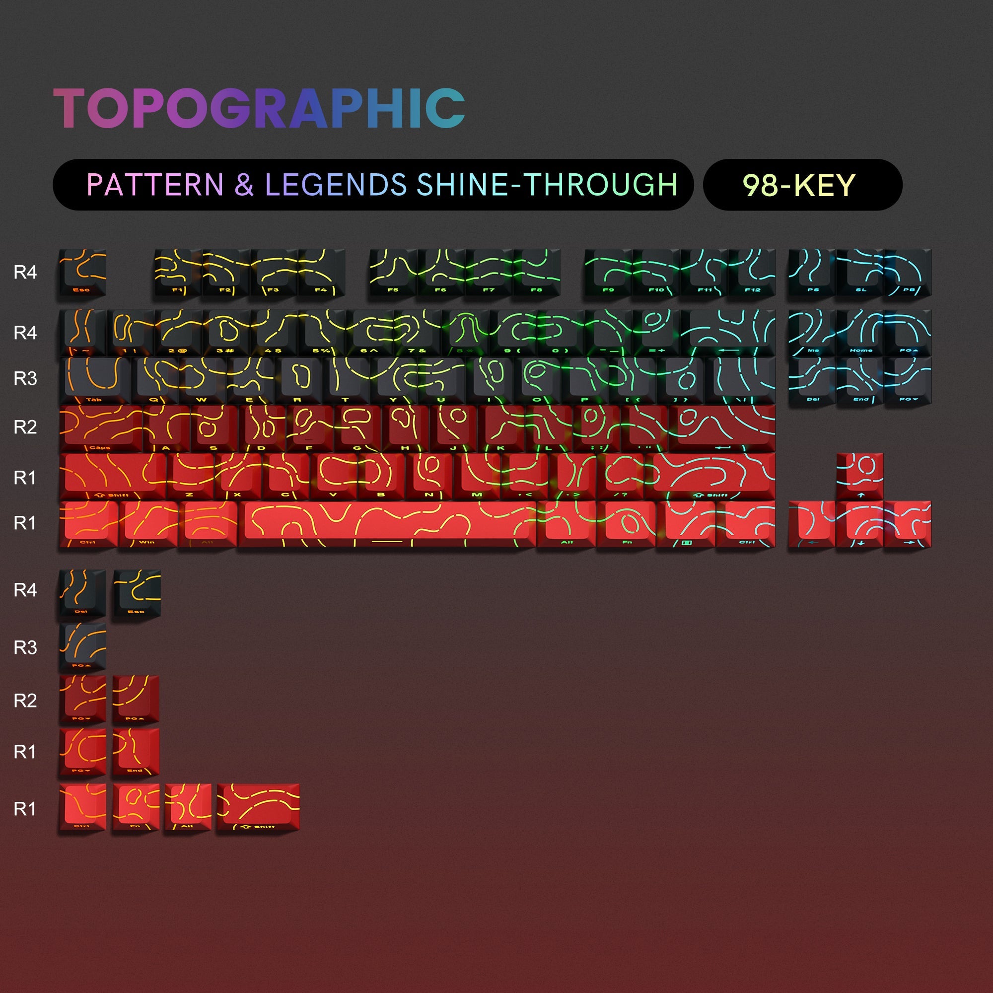 Womier Topographic Series Cherry Profile Side - Printed Shine - Through Keycap Set - Womier Keyboard