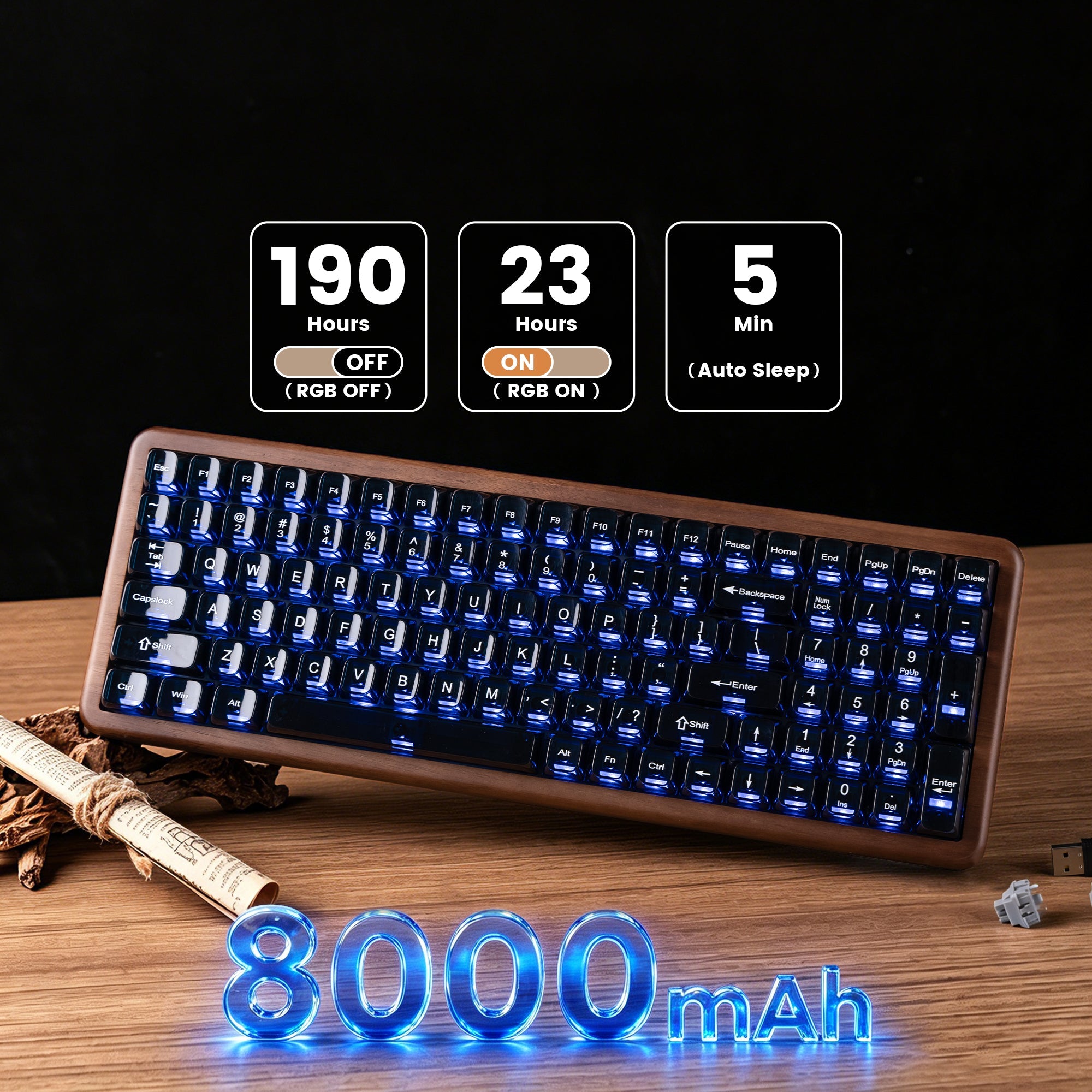 Womier WD99 Full-Size VIA Support Wireless Wooden Keyboard - Womier Keyboard
