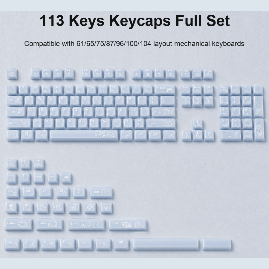 Womier White Cat OEM Profile Frosted Translucent Keycap Set (113‑Key) - Womier Keyboard