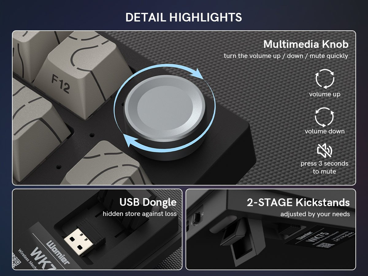 Womier WK75 75% Hot - Swappable Wireless Keyboard with Multimedia Knob - Womier Keyboard