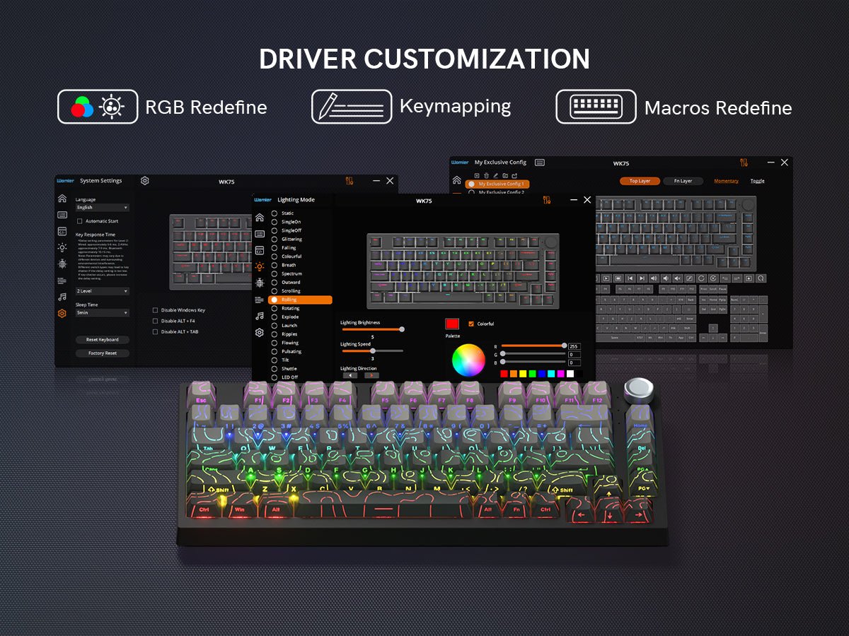 Womier WK75 75% Hot - Swappable Wireless Keyboard with Multimedia Knob - Womier Keyboard