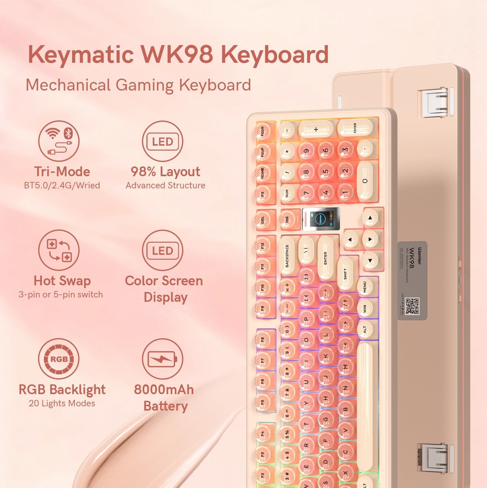 Womier WK98 98% Mechanical Gaming Keyboard With Multimedia Screen - Womier Keyboard