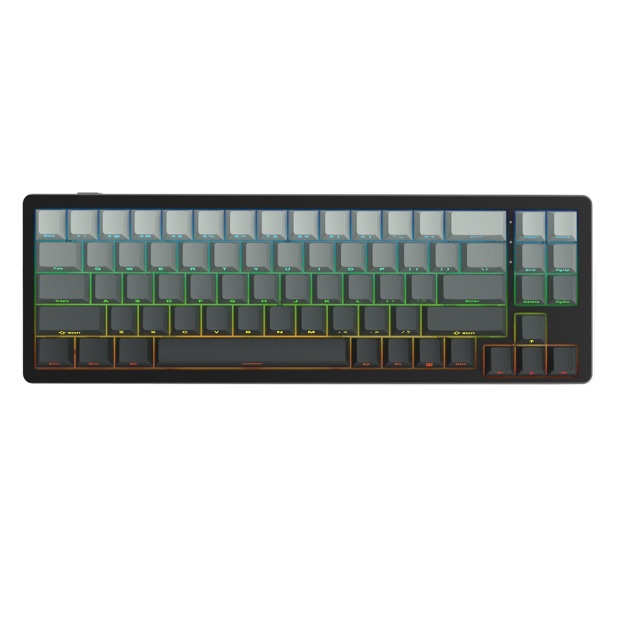 Womier SK71 black V2 is a 68% gasket-mounted wireless mechanical keyboard. It supports customizable macros and lighting effects through software.