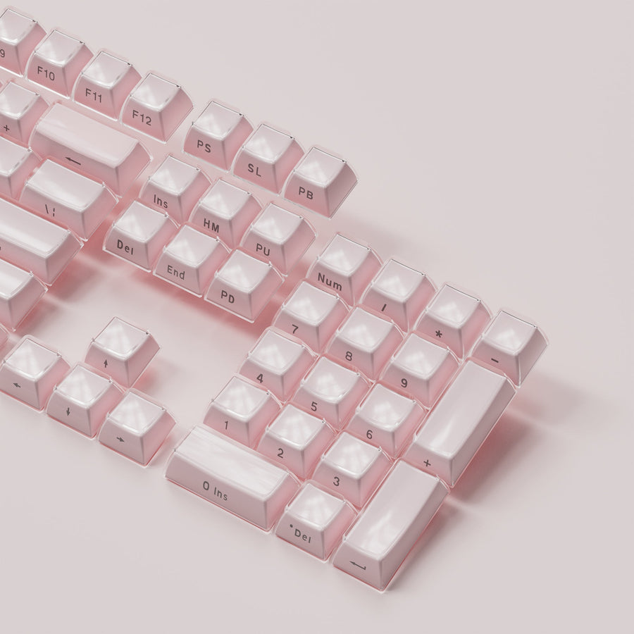 Womier jello pink side-printed keycaps with translucent polycarbonate shell
